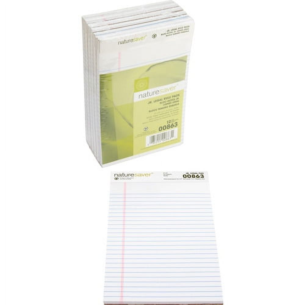 Nature Saver, NAT00863, 100% Recycled White Jr. Rule Legal Pads - Jr.Legal, 1 Dozen