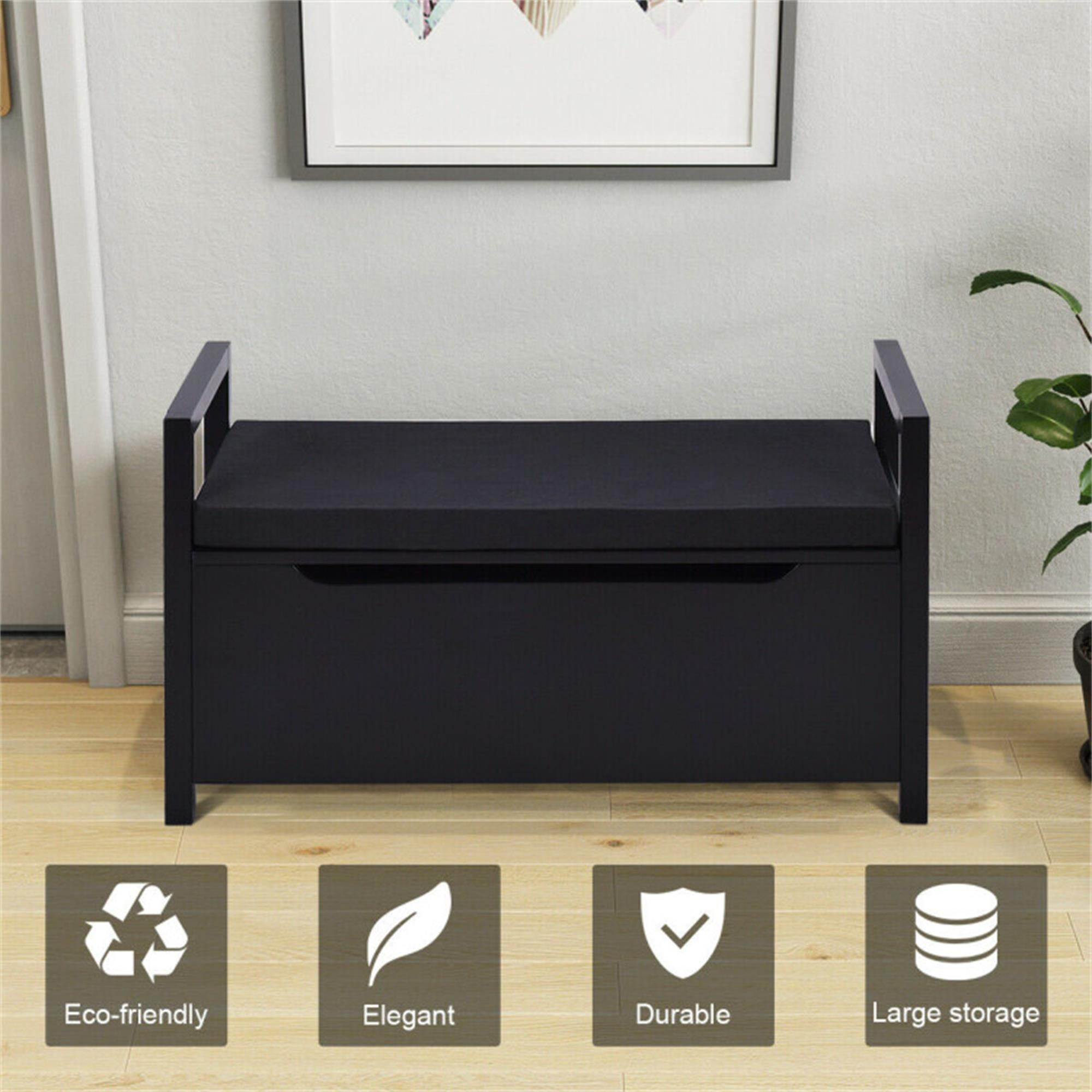 Demi Bonn 34" Storage Bench with Cushion, Lift-Top Toy Storage Organizer Trunk with 2 Safety Hinges, Wood Storage Box Chest for Bedroom, Entryway, Living Room, Black