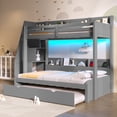 thumbnail image 3 of Harper & Bright Designs Twin over Full Bunk Bed with Trundle and Storage Shelves, Wood Storage Stairway Bunk Bed Frame with LED and USB Charging Station, Grey, 3 of 12