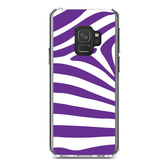 DistinctInk Clear Shockproof Hybrid Case for Samsung Galaxy S9 (5.8" Screen) - TPU Bumper, Acrylic Back, Tempered Glass Screen Protector - Purple & White Zebra Skin Stripes