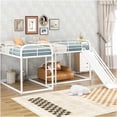 thumbnail image 2 of White Metal L-Shaped Bunk Bed with Slide, Full over Twin Bunk Bed with Ladder and Underbed Desk Space, Sturdy Frame for Home, Dorm, Apartment, 2 of 10