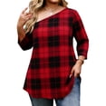 thumbnail image 2 of Gamivast Tunic Tops For Women Plaid Print Skew Neck Dressy Tops 3/4 Sleeve Asymmetrical Tops Comfy Loose Fit Casual Office Work Wear, 2 of 7