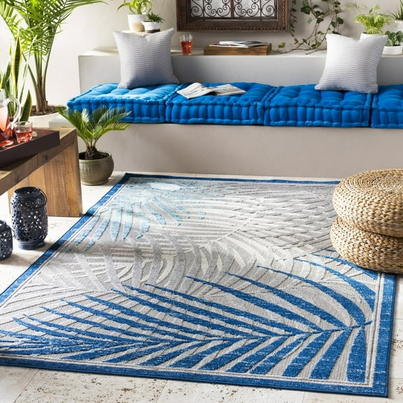 Livabliss Outdoor Rugs, 5x7 Big Sur Coastal Blue Area Rug for Patio, Porch, Deck, Backyard, Waterproof Indoor Outdoor Carpet (5'3" x 7'3")