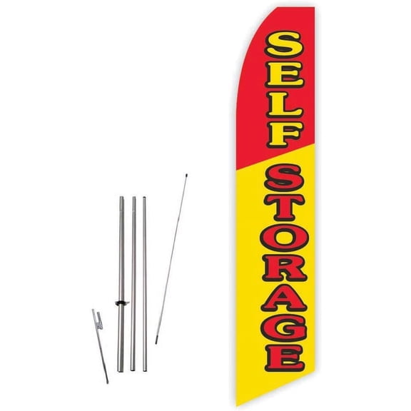Self Storage Red/Yellow Super Novo Feather Flag - Complete with 15ft Pole Set and Ground Spike