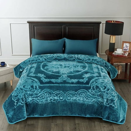 Teal Embossed King Mink Fleece Blanket