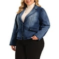 thumbnail image 4 of MODA NOVA Plus Size Denim Jackets for Juniors Jean Notched Lapel Work Blazers Dark Blue 1X, 4 of 5