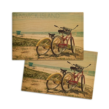

Fenwick Island Delaware Bicycles and Beach Scene (4x6 Birch Wood Postcards 2-Pack Stationary Rustic Home Wall Decor)