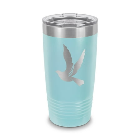 

Dove Tumbler 20 oz - Laser Engraved w/ Clear Lid - Stainless Steel - Vacuum Insulated - Double Walled - Travel Mug - love peace - Light Blue