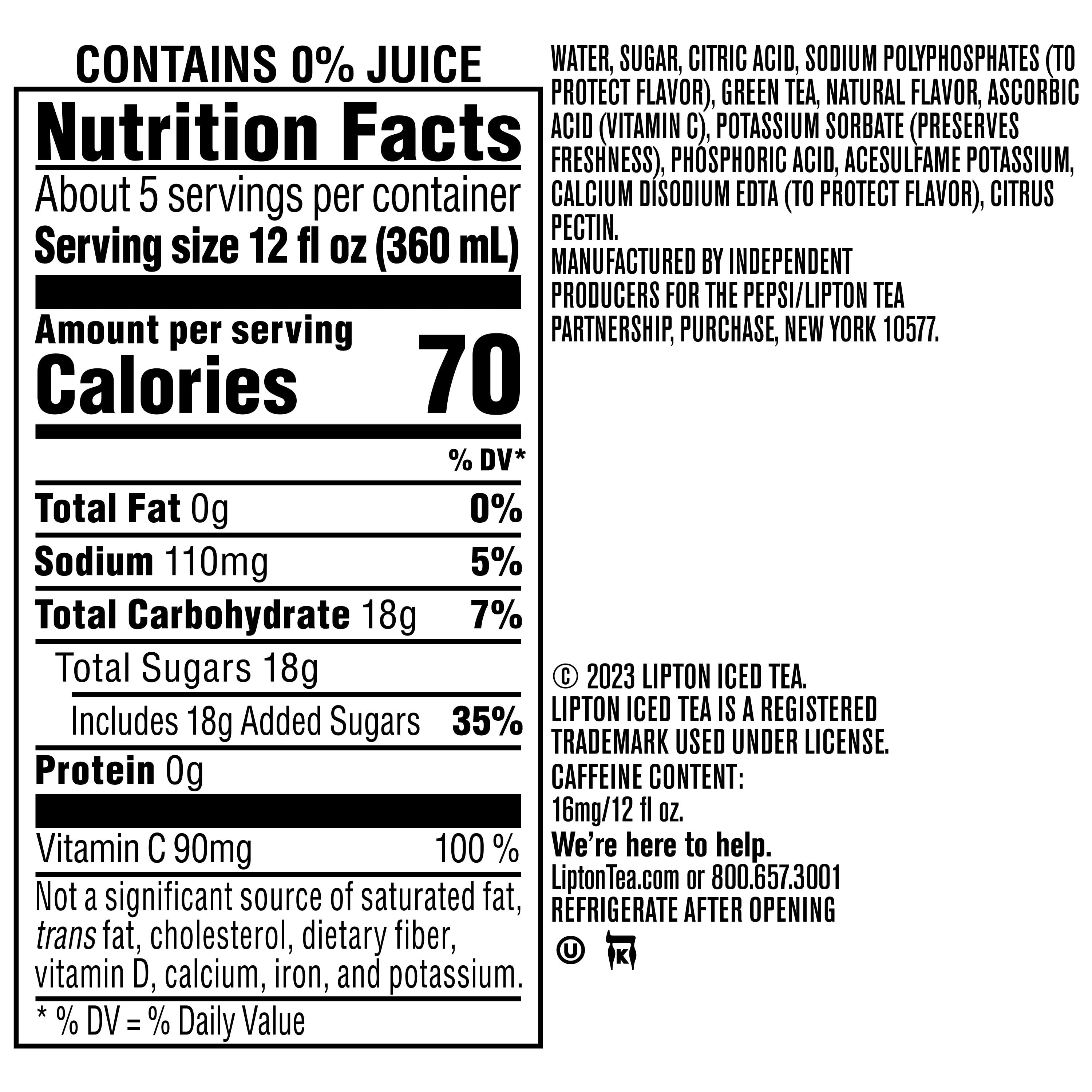 Lipton Green Tea Citrus Iced Tea, 64 fl oz Bottle
