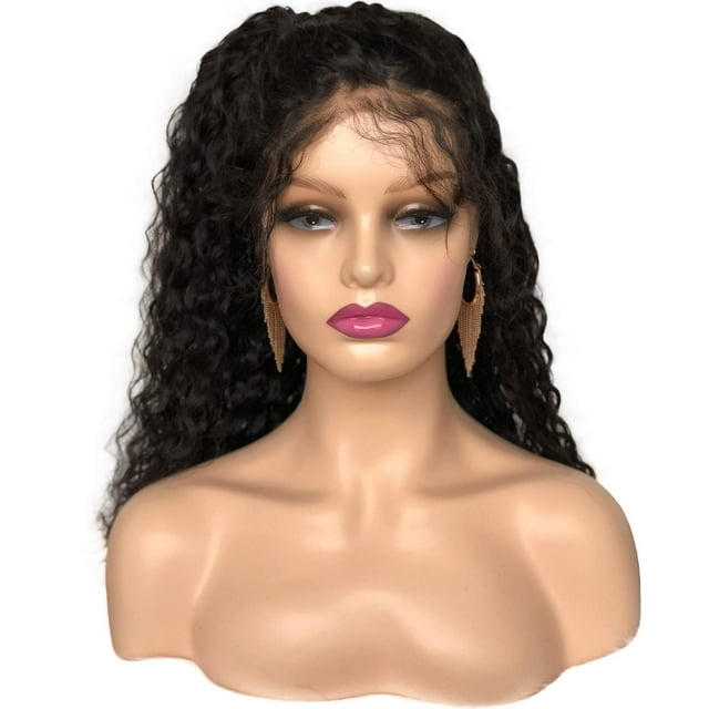 Voloria Cabeza de Maniquí Femenina Realista con Maniquí de Hombro Cabeza de PVC Busto Soporte de Cabeza de Peluca con Maquillaje para Exhibición de Pelucas Collar Pendientes Beige