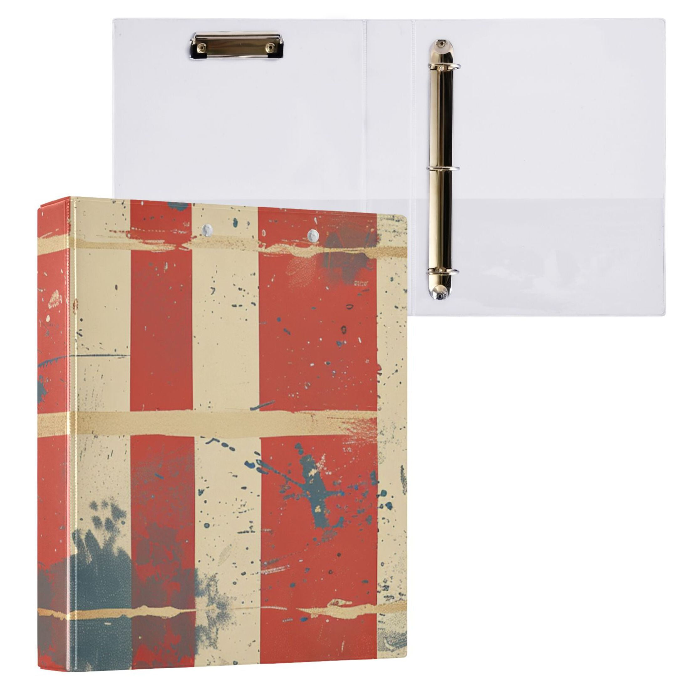 Us Flag Painting 3 Ring Binders 1.5 inch Hardcover File Folders with Interior Pockets A4 Size Organizer for School Office Hospital
