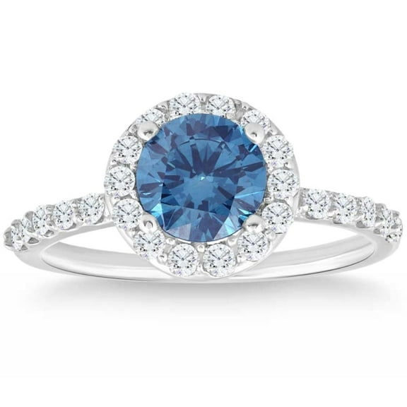 Pompeii 2Ct TW Blue & White Diamond Halo Engagement Ring in 14k White Gold (G/H,VS2-SI1)
