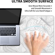 Topographic Map Large Mouse Pad XL White Lines Contour Geographic Extended Large Desk Mat Big Desk Pad 80X30 CM Non-Slip Rubber Base Stitched Edge Long Mousepad,31.5×11.8 Inch