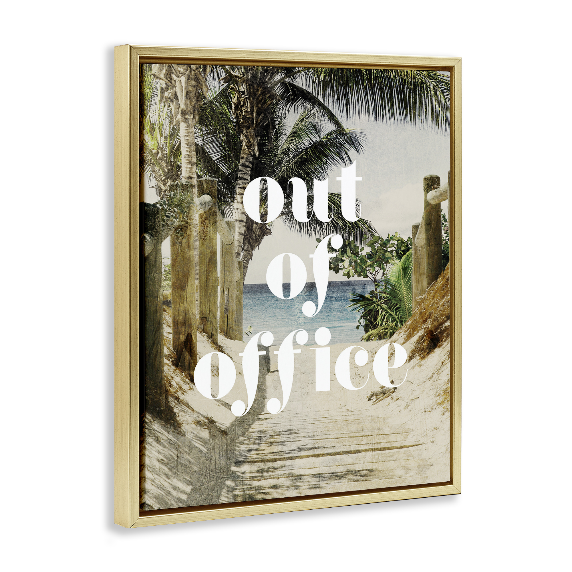 Out of Office Beach Path Gold Framed Floater Canvas Wall Art, design by Lil' Rue