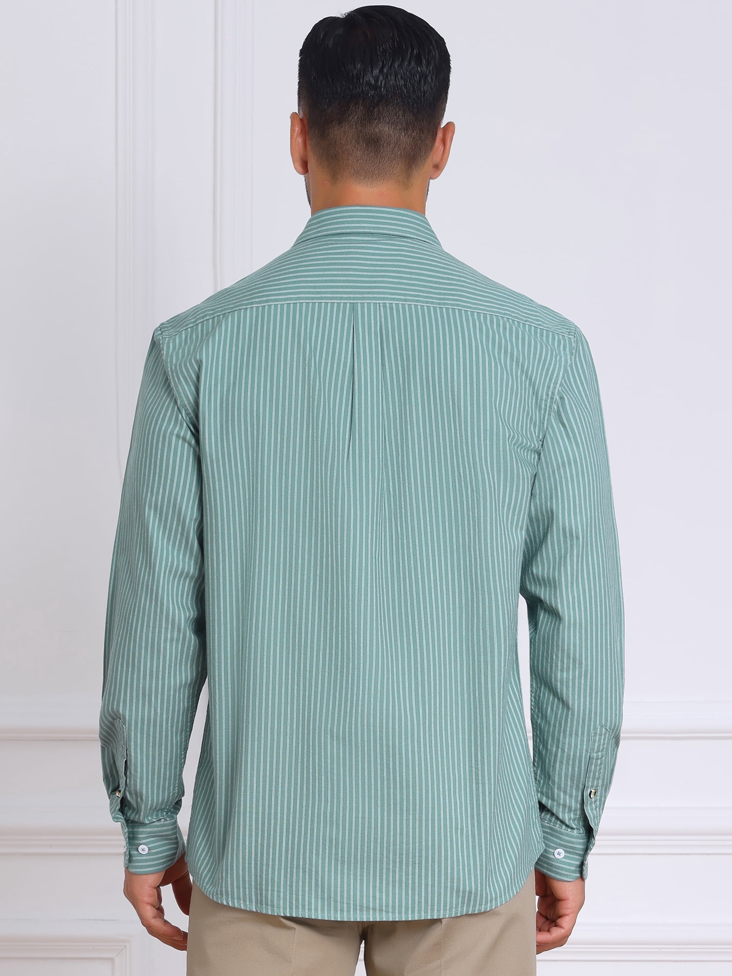 DARING DIVA Men's Stripes Long Sleeved Button Down Business Dress Shirts L Green