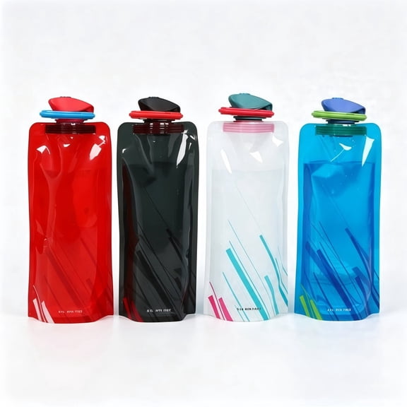 GYWHOOFT 4 Pack 23oz Collapsible Water Bottles with Carabiner – Foldable Reusable Leakproof Sport Bottles for Travel, Hiking, Camping, Biking And Outdoor Adventures