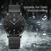 A ALPS Mens Watches Fashion Quartz Men's Watches Ultra Thin Minimalist Wristwatches with Stainless Steel Strap Gift for Man Father's Day Gifts