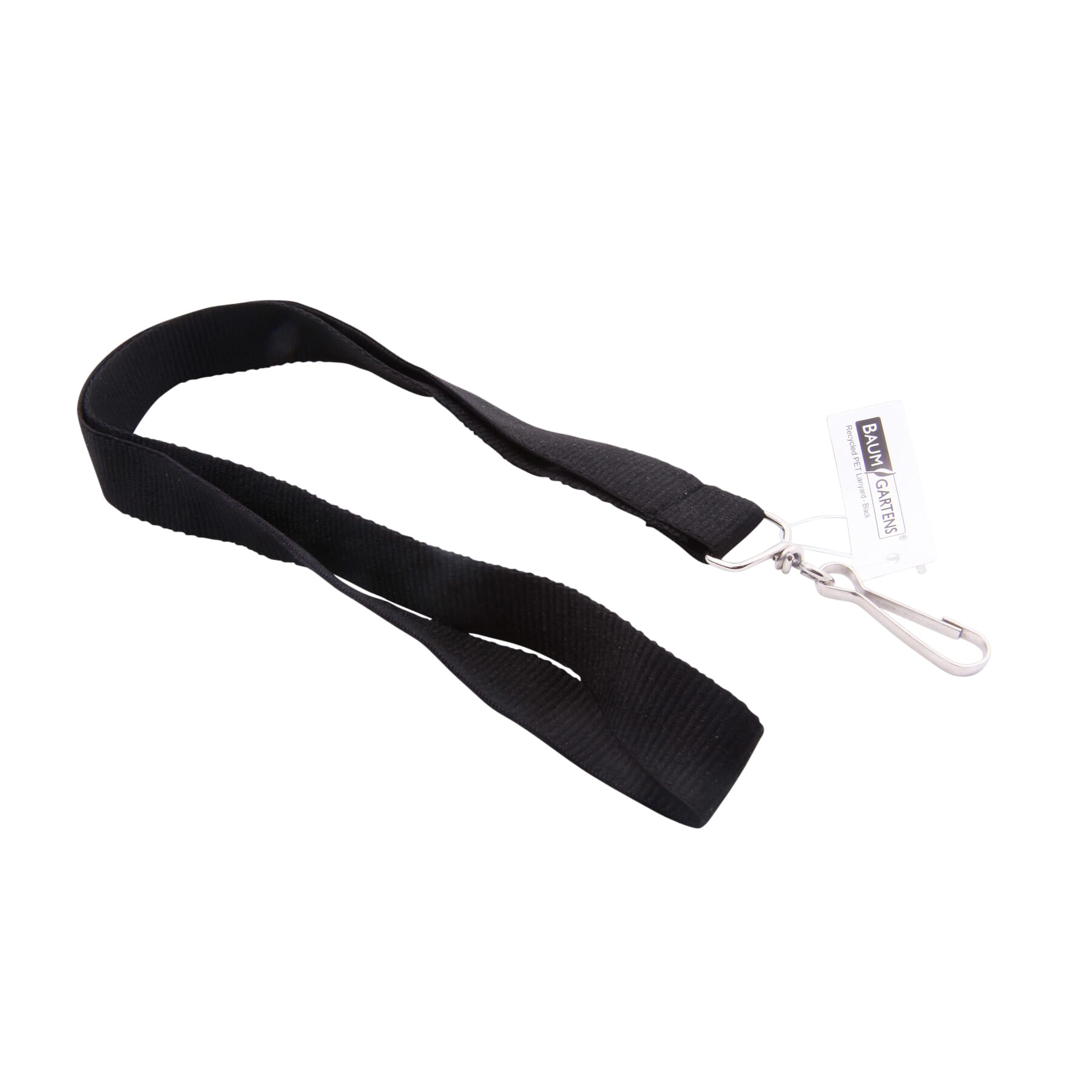 SICURIX Recycled PET Lanyard, Flat Style, J Hook, Black, Pack of 12