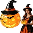 thumbnail image 2 of Xingjin Resin Halloween Pumpkin Night Light Table Lamp, Witch Hat and Skeleton Design with Warm LED Glow, Spooky Decor for Home Indoor Party Desktop, 2 of 7