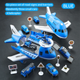 thumbnail image 1 of Children's Airplane Car Model Toys Inertial Model Simulation Planes Multifunctional Toys,Random 3 Cars,1 Helicopter,6 Road Signs Blue, 1 of 6