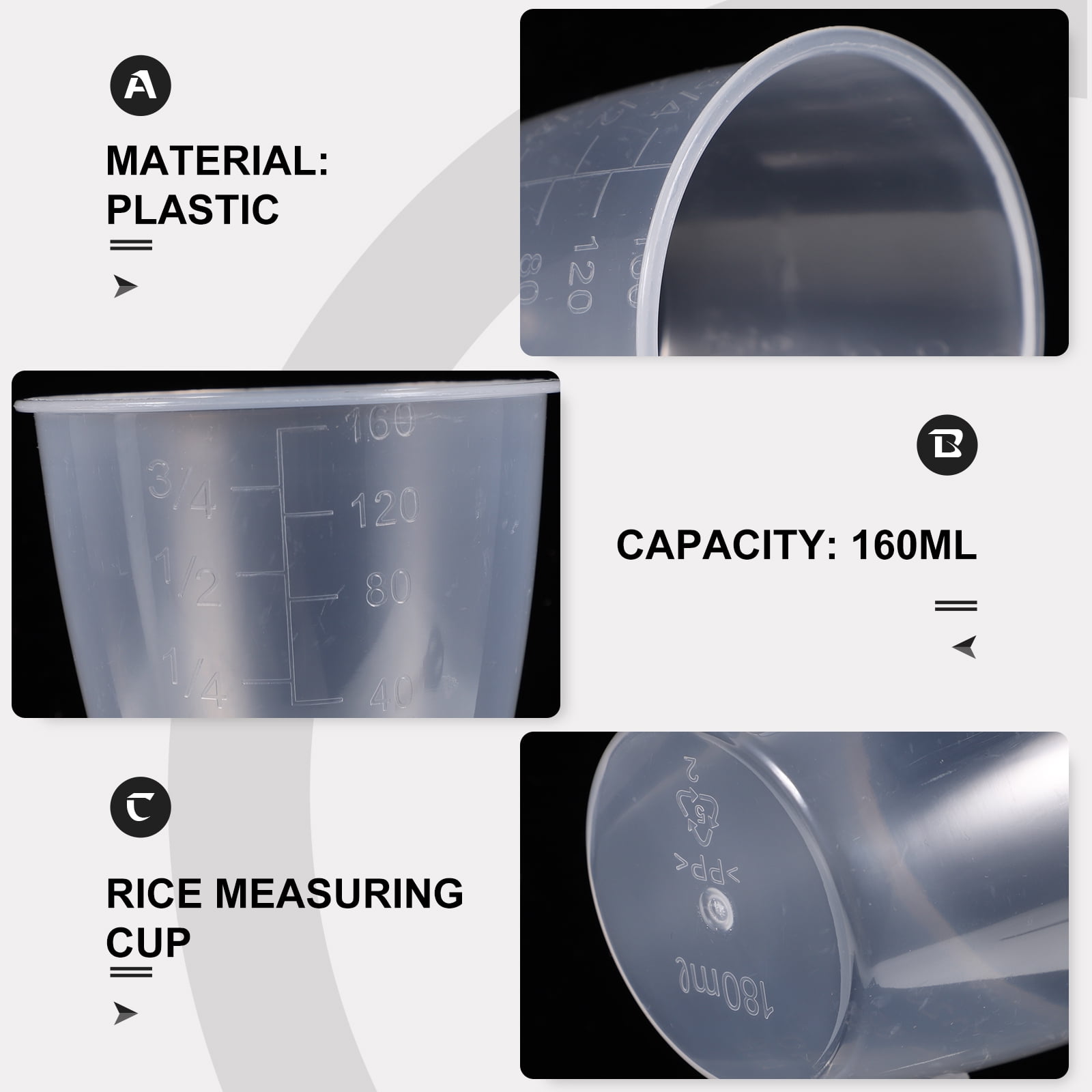 OZXNO 6 Pcs 160ml Rice Measuring Cups Transparent Scale Measuring Cup Rice  Cooker Measuring Cup for Dry and Liquid Ingredients