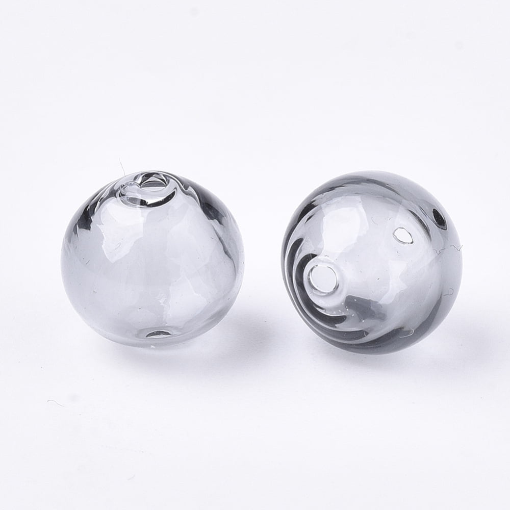 100pcs Handmade Blown Glass Beads Round Dark Gray 14x14mm Hole: 1~2mm