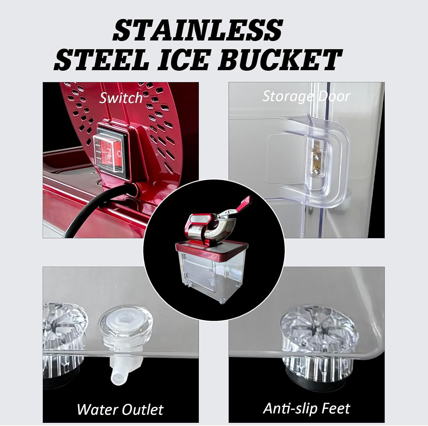 661 LBS/H Commercial Ice Crusher, 350W Electric Snow Cone Machine with 4 Blades, Stainless Steel Shaved Ice Machine with 38 L Ice Storage Box for Restaurants, Bars, Home and Commercial Use