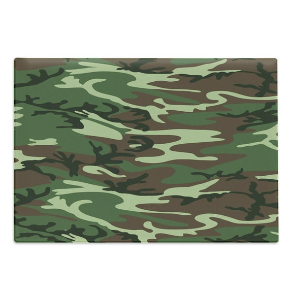 Camo Cutting Board, Classical American Commando Uniform Inspired Pattern Forest Tile, Decorative Tempered Glass Cutting and Serving Board, Large Size, Green Brown Forest Green, by Ambesonne