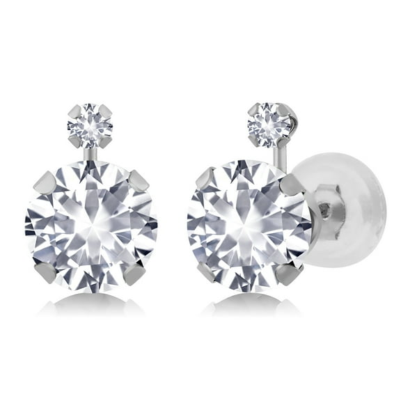 Gem Stone King 2.08 Ct Round Hearts and Arrows White Created Sapphire 14K White Gold Earrings