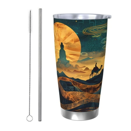 

Picia Sunset Desert Journey Pattern 20 oz Tumbler Stainless Steel Vacuum Insulated Coffee Ice Cup Double Wall Travel Flask Dual Lid Water Bottle Eco-friendly Car Cup