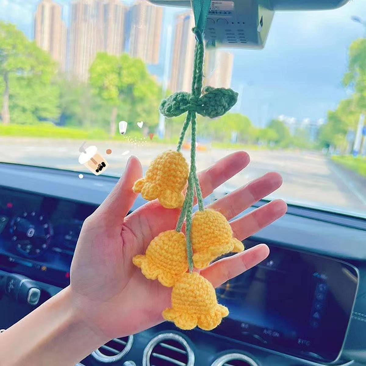 Car Mirror Hanging Accessories,cute Car Accessories For Women,rear View  Mirror Accessories Hanging,bellflower Hand Knitted Car Pendantsuitable For  Bac