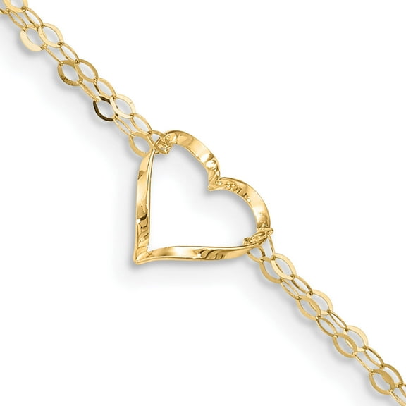 14K Yellow Gold Double Strand Heart 10In Plus 1In Ext. Anklet (10 X 11) Made In Indonesia ank173-10