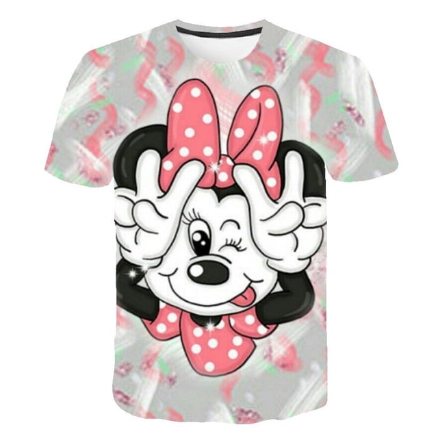 Disney Kids T-shirt Mickey Mouse Cartoon Girl T-shirt Short Sleeve Kids Street o Collar Kids Girl Loose T-shirt Ages 1-146T Gao Jinjia LED