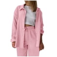 thumbnail image 2 of Ashirexll Outfits for Women, Two Piece Sets for Women, Winter Solid Color Lapel Long Sleeve Shirt and High Waisted Drawstring Oversized Pants Casual Set, 2 of 4