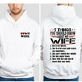 thumbnail image 5 of Men's Hoodie, “5 Things You Should Know About My Wife” Funny Double-Sided Pullover, Gift from Wife to Husband, Streetwear Style Hooded Sweatshirt, Sizes S–5XL, 5 of 7