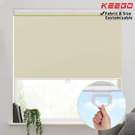 Keego Cordless Roller Shades Free-Stop Windows Shade 100% Blackout Privacy or Living Room Bedroom Nursery Office Customizable Color and Size Beige 41"W x 72"H