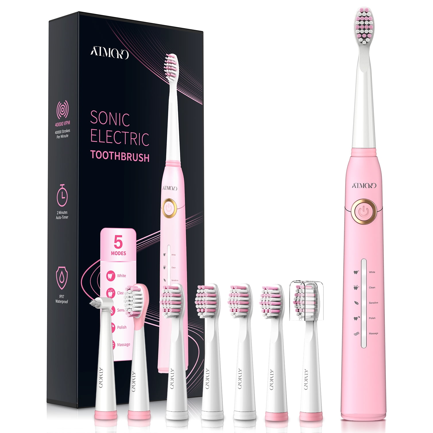 ATMOKO Sonic Electric Toothbrush for Adults & Kids with 8 Duponts Brush