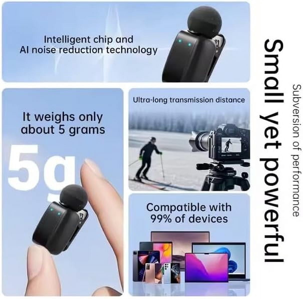 SUWU DT-MiniMic Wireless Lavalier Microphone | Ultra-Compact 5g | 30H Battery with Charging Case | 3 Levels AI Noise Cancellation | 32kHz / 16-bit | 328ft Range Clip-On Mic for for iPhone Android PC