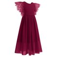 thumbnail image 2 of IBTOM CASTLE Flower Girl Flowy Ruffle Chiffon Trim A-Line Dress for Kid Wedding Junior Bridesmaid Communion Party Pageant Maxi Belted Gown 13-14 Years Wine Red, 2 of 8