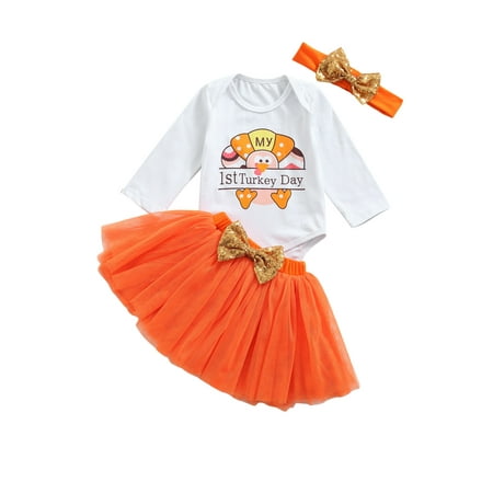 

IZhansean Thanksgiving Newborn Infant Baby Girl My 1st Day Turkey Clothes Romper Tops Tutu Skirts 3Pcs Outfits White 0-6 Months