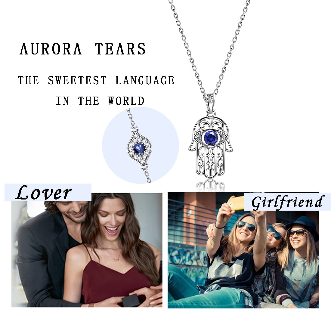 Hipunk Hamsa Necklace 925 Sterling Silver Hand of Fatima Blue Evil Eye Necklace Third Eye Lucky Amulet Jewelry Christmas Birthday Gifts for Women Men