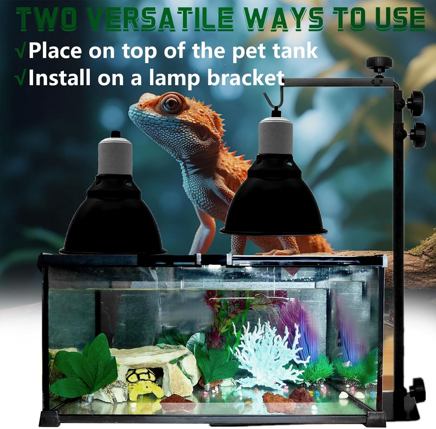 Reptile Light Fixture,Reptile Heat Lamp Fixture,For Turtle Bearded Dragon Lizards Snake,Reptile Glass Terrariums(Black)