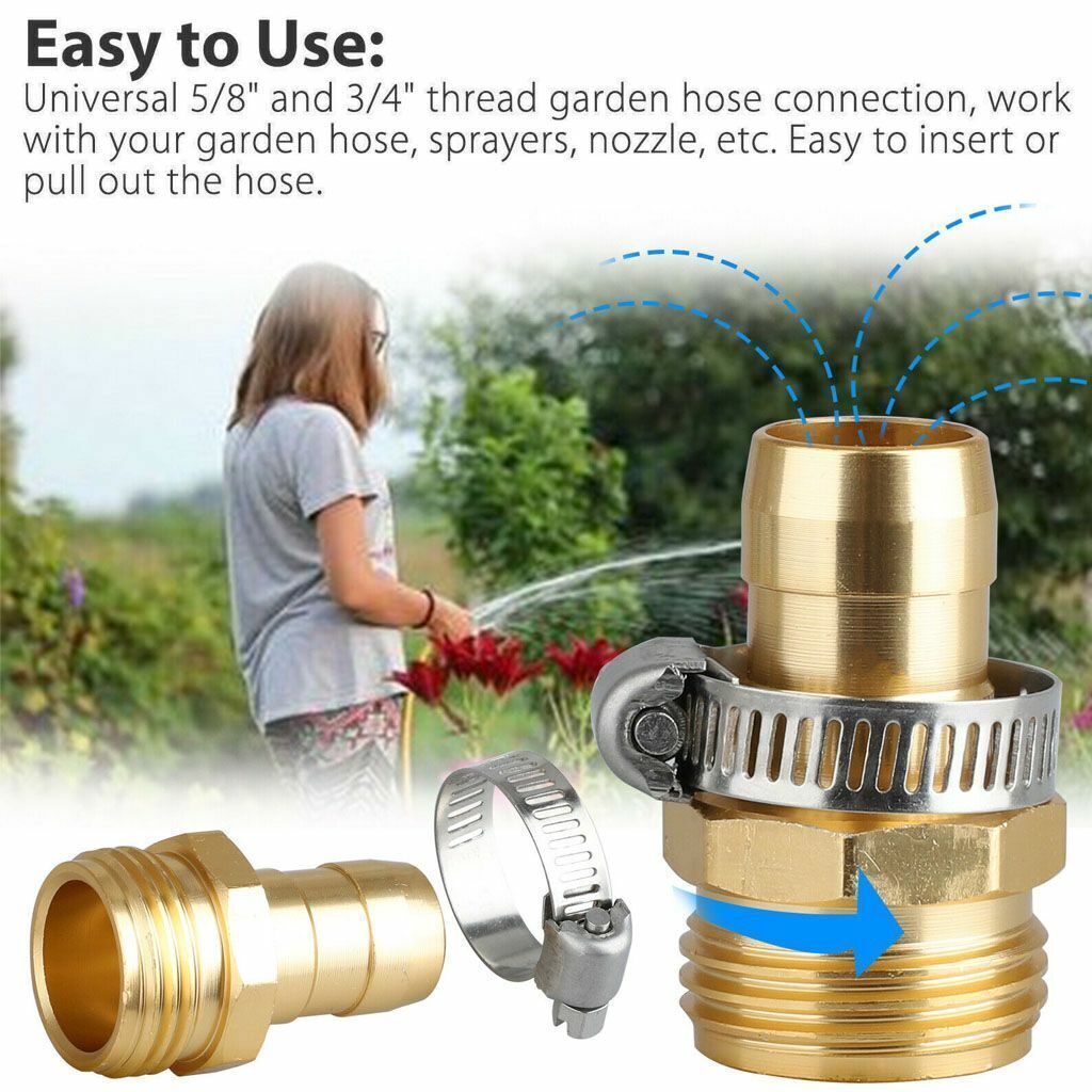 Garden Hose Repair Connector with Clamps for 3/4" 5/8" Garden Hose Fitting
