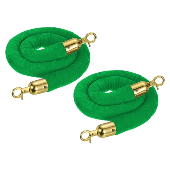 Uxcell Velvet Stanchion Rope, Barrier Rope Velvet Carpet Ropes with Snap Hooks for Posts Stands Queue Divider Crowd Control Green Golden 6.6 Ft