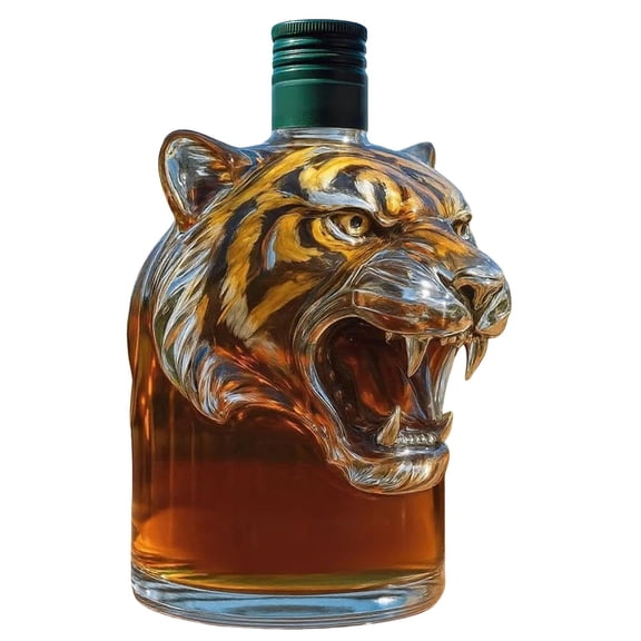 OIUR Tiger Shape Whiskey Bottle 3D Animal Decanter 300ml Unique Glass Whiskey Bottle Gift for Whiskey Lovers Pet Enthusiasts