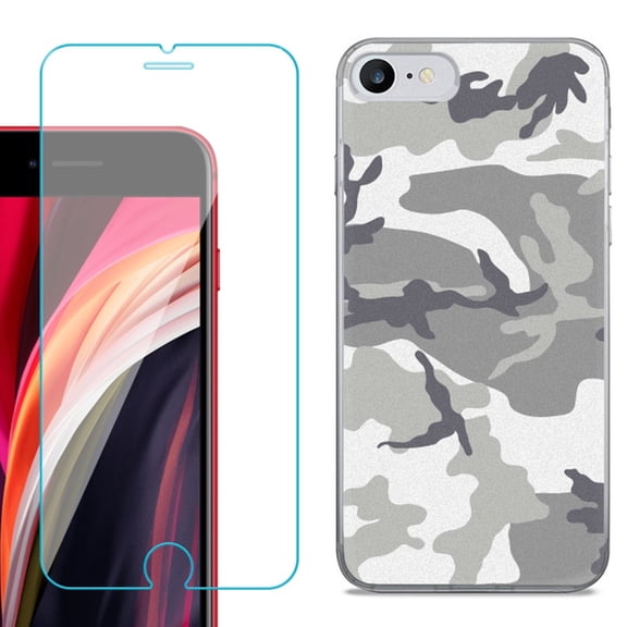 Slim-Fit Fashion Gel Phone Case for iPhone SE 2022, with Tempered Glass Screen Protector, by OneToughShield ® - Urban Camo