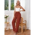 thumbnail image 6 of Chiclily Women's Wide Leg Pants with Pockets Brown 2XL Casual Work Trousers with Removable Belt, 6 of 8