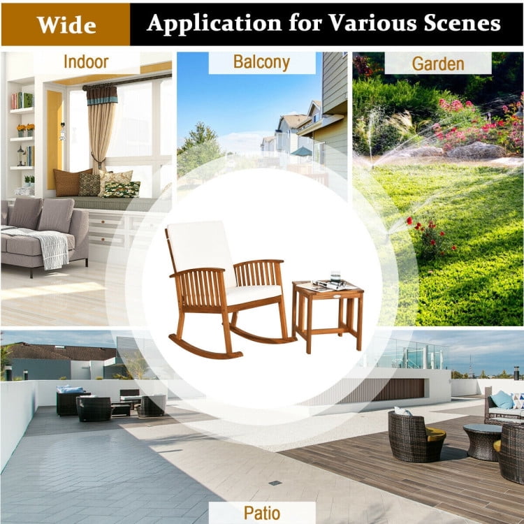 Aimee Lii 2 Pieces Acacia Wood Patio Rocking Chair Table Set, Wooden Patio Furniture Set