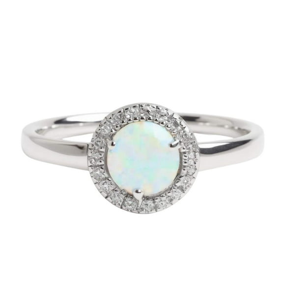 Sterling Silver Round Created White Opal CZ Halo Ring (Size 4)