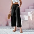 thumbnail image 6 of Palazzo Pants for Women 2026 Casual Cotton Linen Elastic High Waist Wide Straight Leg Flowy Cropped Pants with Pockets, 6 of 9
